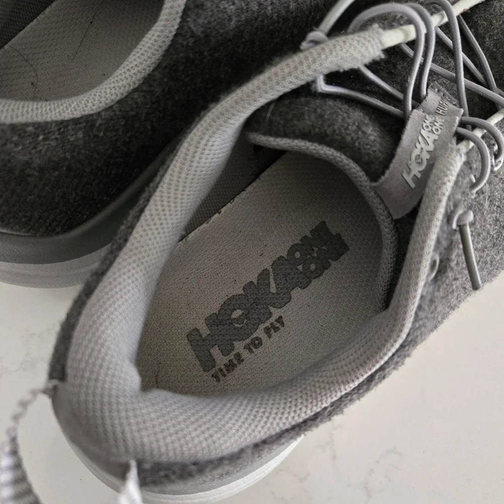Hoka Hupana Flow Wool Athletic Casual Sneakers Walking Shoes Gray Speed Laces